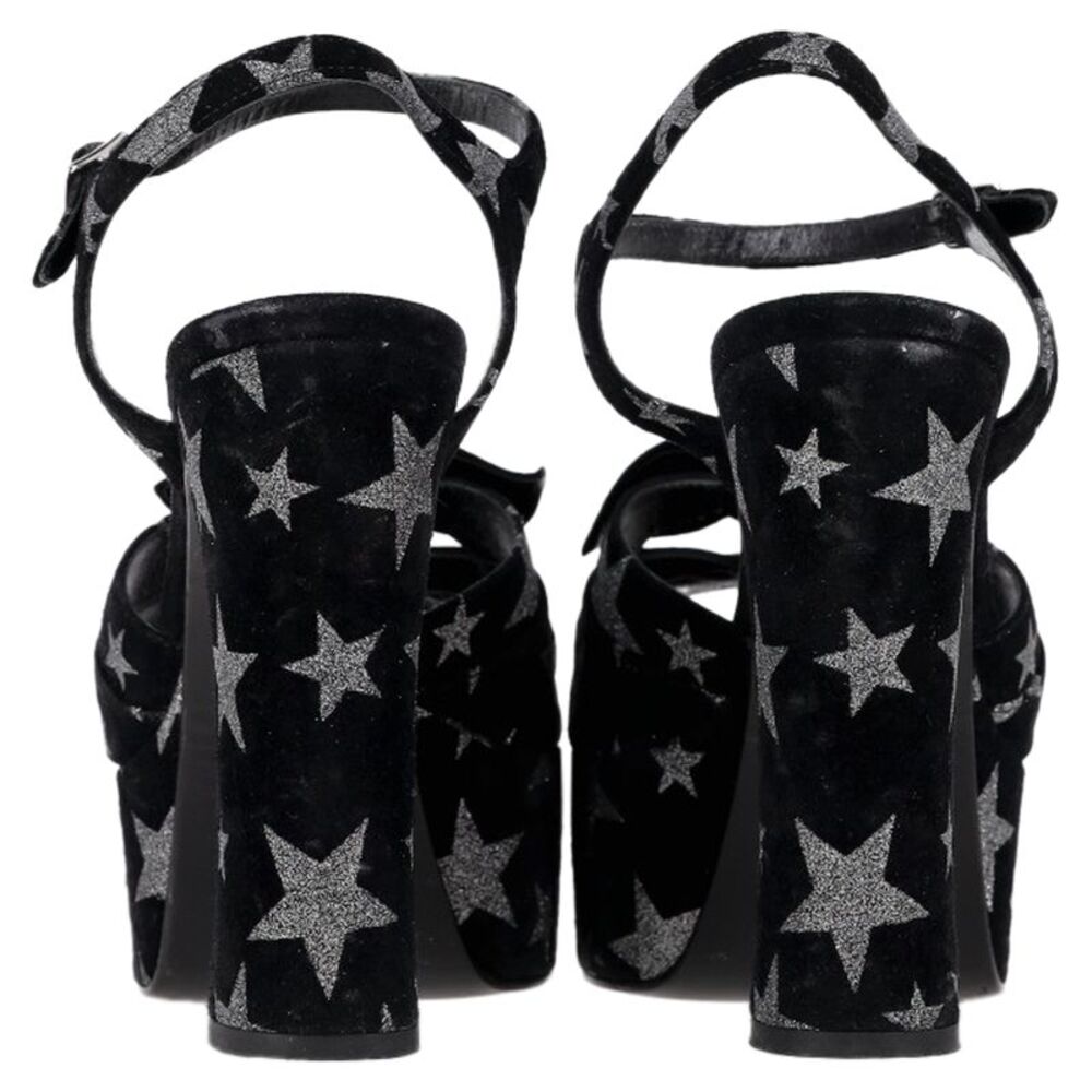 Saint Laurent Candy Star Print Platform Sandals in Black Suede - Picture 6 of 7
